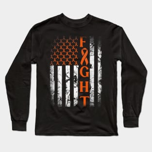 Leukemia Ribbon Fight American Flag Leukemia Awareness Long Sleeve T-Shirt